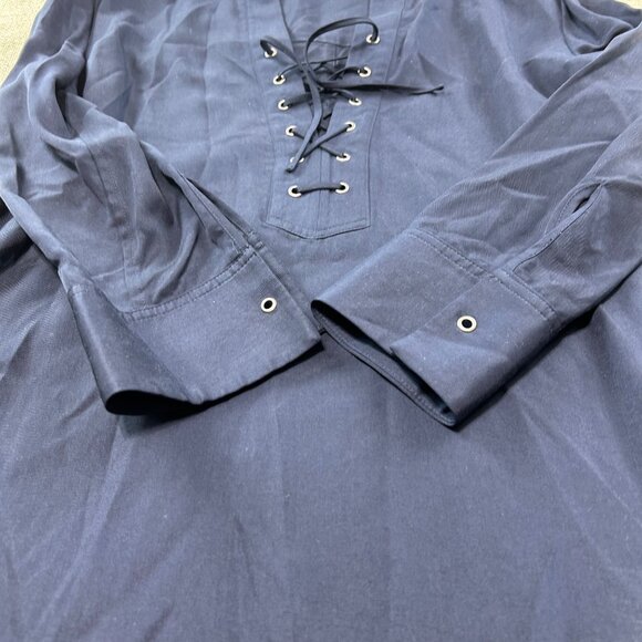 Theory Women's SZ 4 Jullitah Lace-up Telce-twill Mini Dress Navy Blue - Picture 5 of 9